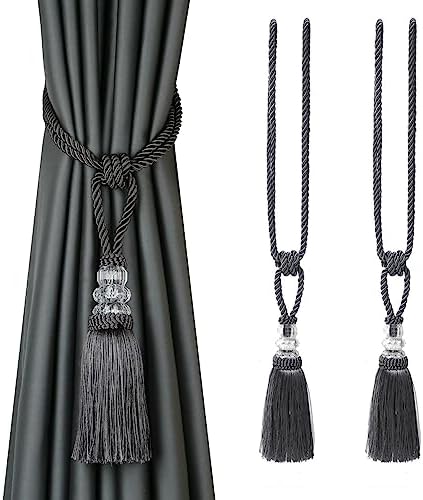 BEL AVENIR 2 Pack Curtain Tiebacks Hand-Woven Holdbacks Tassels Tiebacks by BELAVENIR