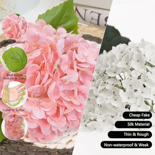 Jahe 4 Pcs Hydrangea Artificial Flowers, 20'' Tall Large Bloom Faux Hydrangea Flowers,Real Touch Fake Flowers, Bouquet Home Wedding Party Decor, DIY Floral Arrangement, Pink - Image 3