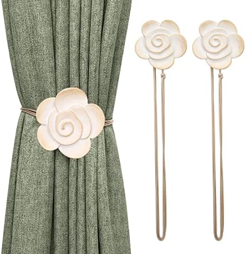 Lewondr Magnetic Curtain Tiebacks, Flower Vintage Curtain Holdbacks, Beige by Lewondr