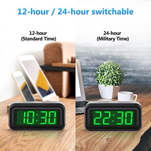 Digital Alarm Clock Battery Operated with LED Display for Bedrooms, Long Battery Life for 12 Months, 3 Brightness Adjustable, 12/24 Hour, Snooze, Black Case with Green Digits - Image 6