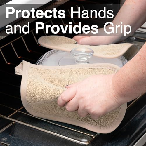 RITZ Terry Potholder & Hot Pad: Unparalleled Heat Resistant, Durable 100% Cotton – Ergonomically Designed for Optimal Grip – Easy-Care Machine Washable – 4-Pack, Latte - Image 5