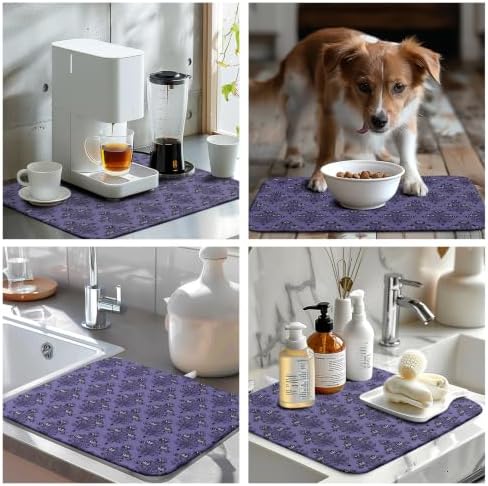 Happy Halloween Dish Drying Mat Haunted Ghosts Drying Mats Purple Spooky Skull Scary Dishes Drying Pad Microfiber Absorbent Reversible Dish Drainer Rack Mat for Kitchen Counter 16x18 - Image 7
