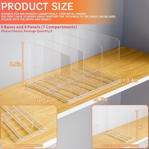 Yieach Clear Acrylic Shelf Dividers for Closet Organization,8 Pack Adjustable Bags,Clutch,Purse Organizer and Storage,Handbag Organizer for Closets,Purse Divider,8.8″ Tall Sweater,Tshirt,Towel Divider - Image 5