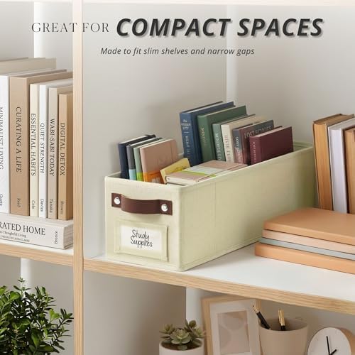 DECOMOMO Narrow Storage Bins, Small Basket with Handles (Beige, 4 Pack) - Image 4