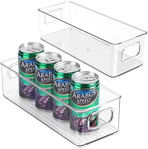 Stackable Plastic Food Storage Bin with Handles for Kitchen Pantry, Cabinet, Refrigerator, Freezer - Organizer for Fruit, Yogurt, Squeeze Pouches - BPA Free, 10" Long - 2 Pack – Clear by KAVDNAE