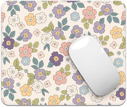FROGIGO Mouse Pad with Stitched Edges - Cartoon Floral Mousepad for Women, 9.25 x 7.75 inch Washable Square Desk Pad, Non-Slip Rubber Base, Office Home Laptop Accessories - Cartoon Florals by FROGIGO