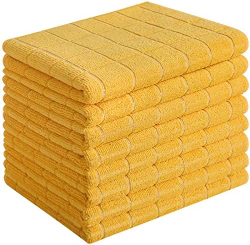 Microfiber Dish Towels - Soft, Super Absorbent and Lint Free Kitchen Towels - 8 Pack (Lattice Designed Yellow Colors) - 26 x 18 Inch (Yellow) by HYERKITCHEN