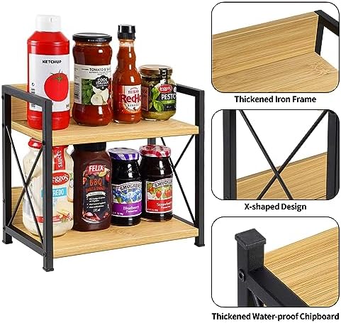 Giikin Countertop Shelf Organizer, 2 Tier Kitchen Spice Rack Organizer for Countertop, Wood Coffee Counter Shelf Organizer for Home (Bamboo, S) - Image 5