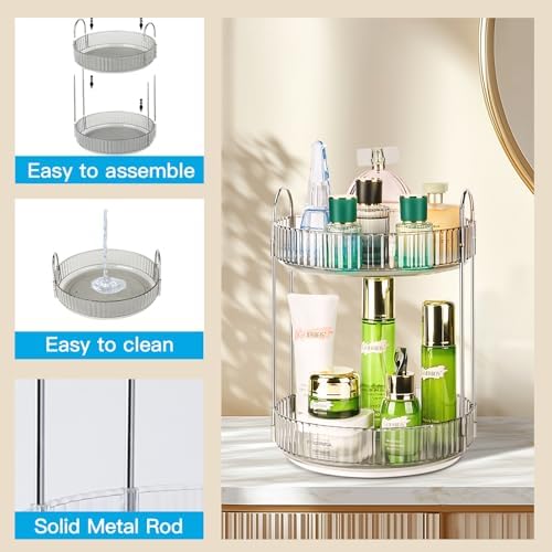 360 Rotating Makeup Organizer, 2 Tier Lazy Susan Bathroom Counter Organizer, Skincare Organizers, Spinning Perfume Organizer & Vanity Organizer Countertop (Classic Grey, 2 Tier) - Image 4