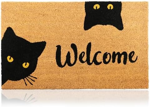 Coir Welcome Mat, Non-Slip, Welcome Cats, 24 x 36 in by AmaruDoorMats