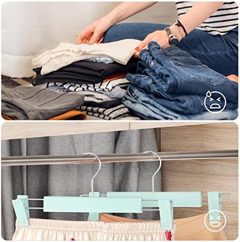 GUANJUNE Clothes Pants Hangers, Space-Saving Skirt Holders with 360 ° Swivel Hooks, Adjustable Clips, Trouser Hangers, Clothes Coat Garment Jeans Hangers (30 Pack, Green) - Image 5