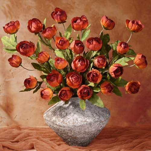 Waipfaru 6 Pcs 27" Faux Peonies Artificial Flowers for Vase, Burnt Orange by Waipfaru