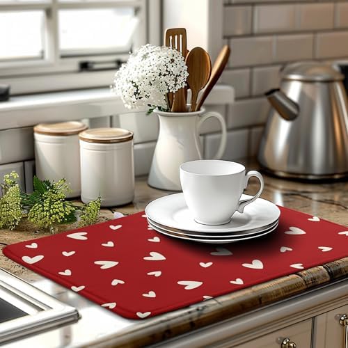 Valentine's Day Love Heart Dish Drying Mat for Kitchen Counter 18x24 Inch Valentine Theme Dish Mats Absorbent Microfiber Dish Draining Mat Reusable Washable Dish Drainer Rack Pad - Image 6