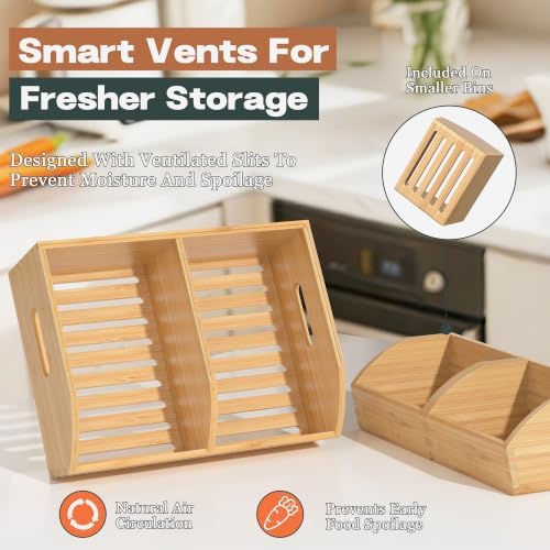 Potato and Onion Storage Bin, Stackable Pantry Organizers for Kitchen Countertop, Ventilated Bamboo Storage Baskets with Handles, Multipurpose Organization Containers for Fruit, Vegetable, 3 Pack - Image 3