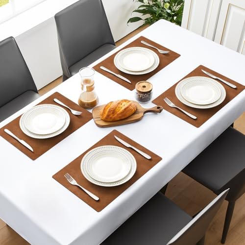 MOSAYT Vinyl Faux Leather Placemats, Set of 8, Reddish Brown - Image 2