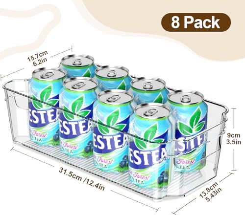 Clear Fridge Organizer, Refrigerator Organizer Bins with Handle, Freezer, Kitchen Cabinet, Pantry Organization, BPA Free Fridge Organizers (12.4 inch 8 Pack) - Image 2