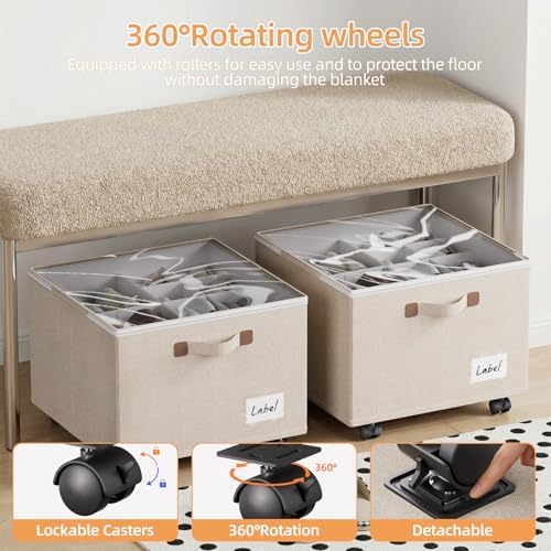 FHSQX Shoe Organizer for Closet Shoe Storage with Wheels Beige - Image 6