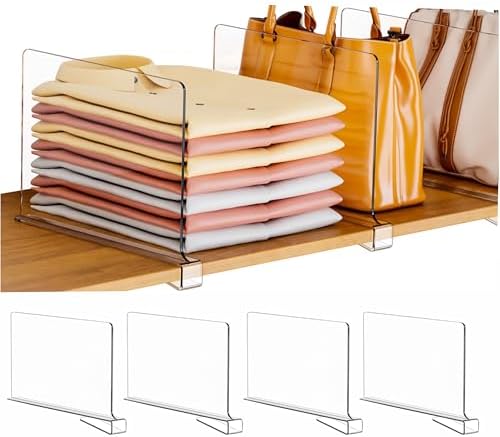 Clear Acrylic Shelf Dividers for Closet Organization - 4 Pack Closet Shelf Divider for Sweatshirt,Towel,Bag,Purse,Clothing,Sweater Organizer,Plastic Dividers and Separators for Shelves and Bedroom by Cqacrylic
