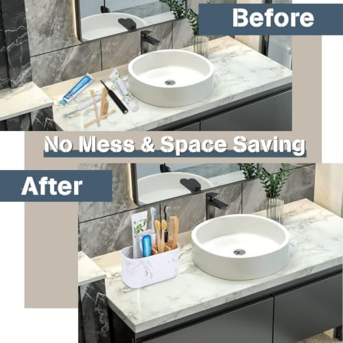 GFWARE Toothbrush Holders for Bathrooms, 5 Slots Bamboo Toothbrush Holder Kids Electric Toothbrush Holder and Toothpaste Holder for Bathroom Countertop Accessories Storage, Marble Toothbrush Organizer - Image 4