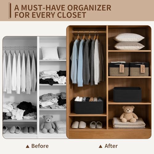 Goodpick 4 Pack Storage Baskets for Organizing Shelves, Black & Jute - Image 4