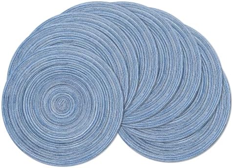 SHACOS Round Braided Placemats Set of 8 Circle Place Mats Cotton Polyester Kitchen Table Mats for Dining Table Wedding Party Decor (Blue Gray, 8) by SHACOS