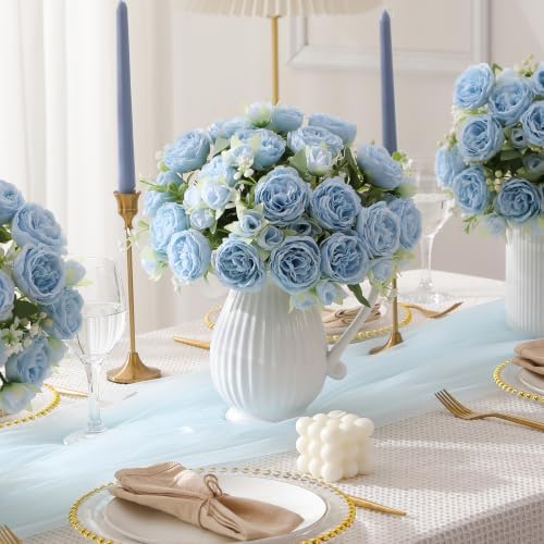 4 Bunches Peony Artificial Flowers Blue Flowers Silk Peonies Bouquets for Wedding Party Table Centerpieces Floral Arrangement Home Kitchen Decor - Image 5
