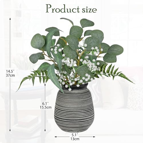 Briful Artificial Floral Arrangement Centerpiece with Eucalyptus & Mixed Greenery – 14.5” Pre-Arranged Faux Flowers in Textured Black & White Ceramic Vase for Table, Shelf & Entryway Décor - Image 5