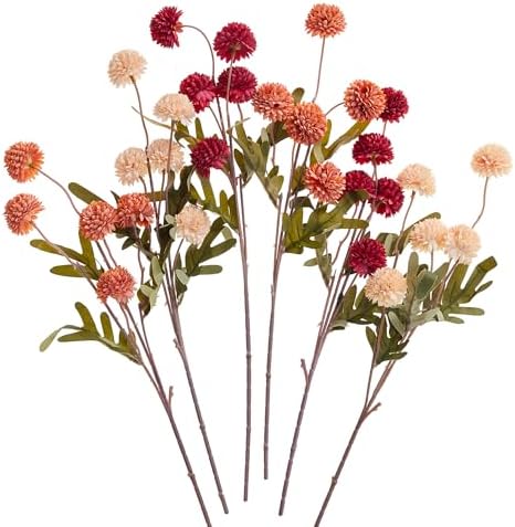 SITUMEIZI Orange Fake Silk Pompon Mums Artificial Fall Flowers with Stems by SITUMEIZI
