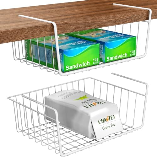 Simple Houseware 2-Pack Under Shelf Wire Metal Basket Shelf, White by SimpleHouseware