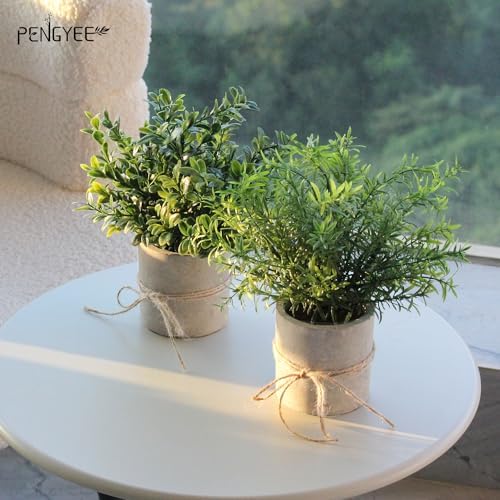 4 Pack Small Fake Plants in Pulp Pot for Home Decor - Image 2