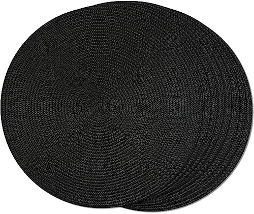 FunWheat Round Braided Placemats Set of 8 Place Mats for Dining Table Woven Washable Non-Slip Table Mats 15 Inch(Black,8pcs) by FunWheat