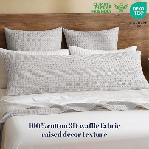 PHF Cotton Waffle Body Pillowcase 20" x 54", Light Grey, No Insert - Image 3