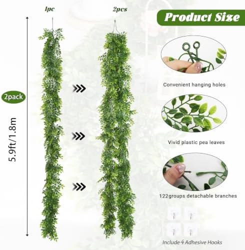 RECUTMS 2Pcs Faux Pea Leaves Vines 5.9Ft Plastic Ivy UV Resistant Greenery - Image 4
