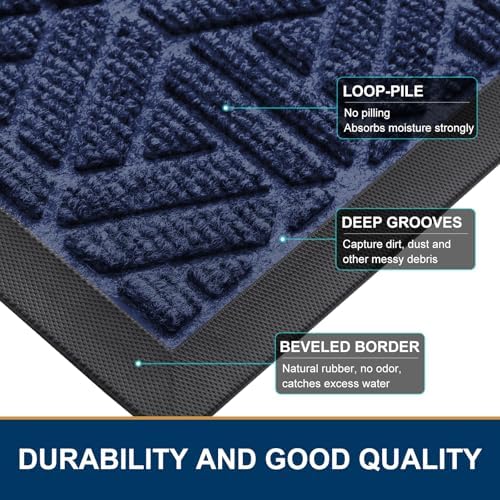 Smiry Front Door Mat Outside Entrance, Low Profile Rubber Doormat, 47x23 - Image 4