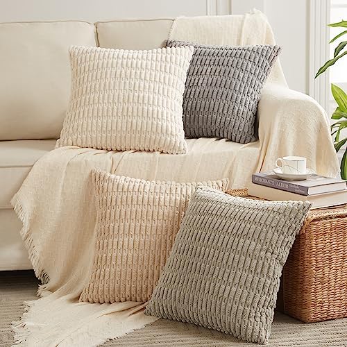 Fancy Homi 4 Packs Decorative Throw Pillow Covers for Living Room Couch Bed, Modern Farmhouse Boho Home Décor Accent Cushion Case, 20" x 20", Neutral by Fancy+Homi