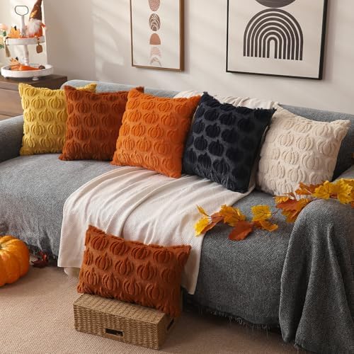 DFXSZ Fall Pillow Covers 16x16 2Pcs Yellow Pumpkin Fall Decoration for Home - Image 5
