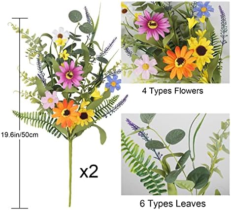 2 Bundles Artificial Daisy Flowers Bouquet, 20 Inch Silk Fake Wildflowers - Image 2