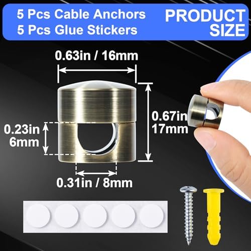 SmallCat 5Sets Charger Holders for Cords, Antique Copper Adhesive Cord Clip - Image 2