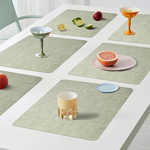 Maxpearl Faux Leather Placemats Set of 6, Easy to Clean, Light Green - Image 2