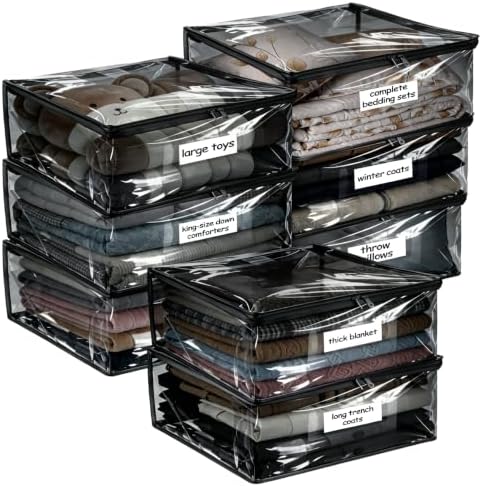 Plastic Storage Bags with Easy-Glide Zipper, Pack of 8, Durable Clear Vinyl Zippered Storage Bags for Clothes Sweaters Comforters Blankets Sheets Bedding (24 x 20 x 11 Inch, Transparent Black) by Kikerike