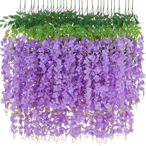 Waipfaru 12 Pack Wisteria Hanging Flowers, 3.6 Feet/Pcs Purple Wisteria Artificial Flowers, Fake Wisteria Flowers Garland, Hanging Vines for Bedroom Wedding Home Party Wall Decoration - Image 2