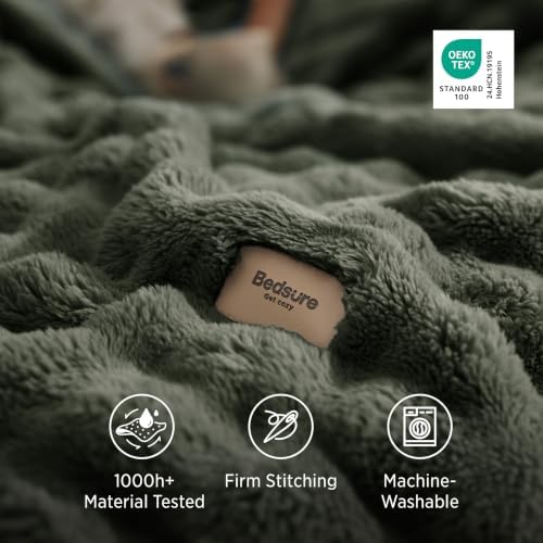Bedsure Cloud Bubble Full Size Blanket for Bed, Olive Green, 84"×90" - Image 5