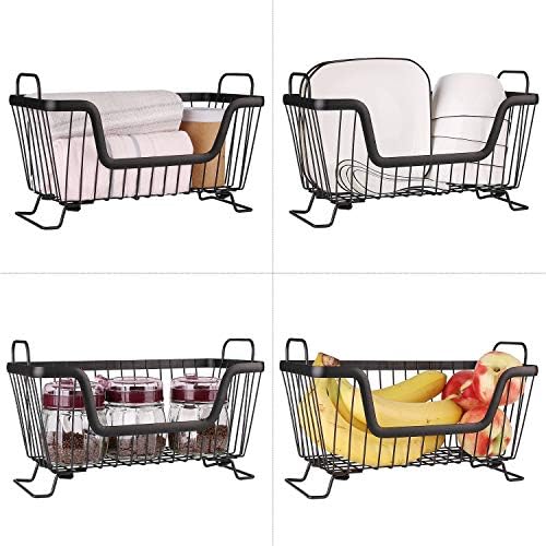 LOTTS Stackable wire basket for pantry, Metal Pantry basket, Storage Organizer Bin with Handles, Fruit basket for Kitchen Cabinets, Pantry, Closets, Bedrooms, Bathrooms (12.6×6.5×7.6")- 2 Pack - Image 2