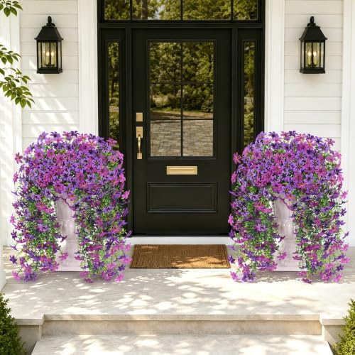 Realistic Faux Silk Flowers, Indoor Outdoor Hanging Decor, 2PCS - Image 2