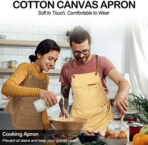 Genixart Chef Apron Men Women, Kitchen Aprons Cooking, BBQ - Brown - Image 2