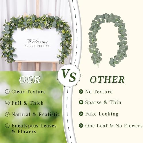 8 Pack Eucalyptus Garland, Faux Plant Artificial Greenery Garland with White Flowers 5.9Ft Eucalyptus Vine Table Centerpiece Decor Fake Vines for Home Mantle Party Wedding Decor Indoor/Outdoor - Image 4