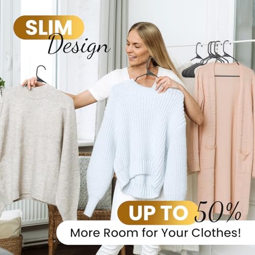Our Modern Space 50 Pack Adult Plastic Hanger for Shirt Pants Coats Dresses Skirts Suits Jackets - Standard Thick Coat Hanger - Sturdy & Durable Design with Shoulder Grooves Hook - Grey - Image 5