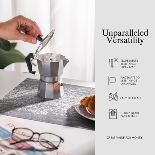 Placemats Set of 12 - Easy Clean Woven Vinyl Placemat for Dining Table, Indoor/Outdoor Place Mats, Washable PVC Table Mats（Gray） - Image 5