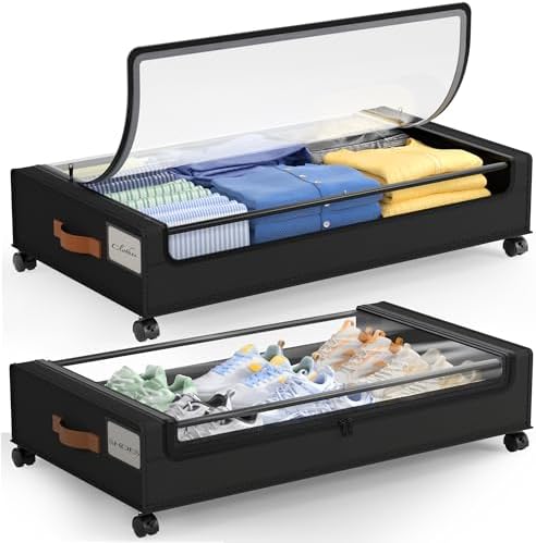 LAMU Under Bed Storage with Wheels, 2Pack Underbed Storage Containers,Black by YourHome-OrganizationHelper