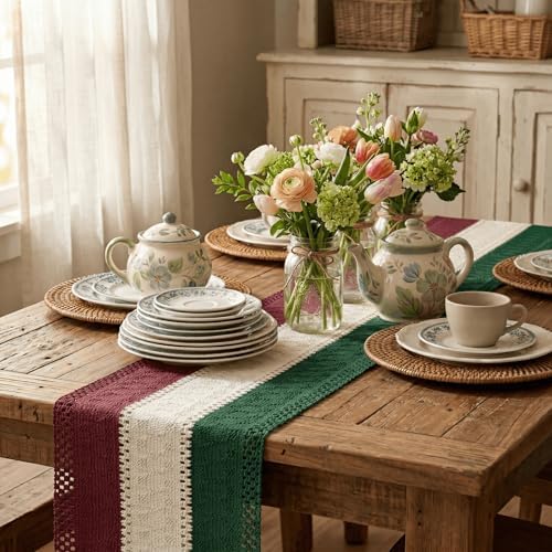 Artoid Mode Green Beige Red Farmhouse Rustic Table Runner 12x48 Inch - Image 4